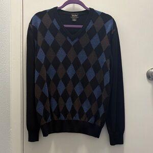 Neiman Marcus,Unisex, V-Neck Argyle Sweater - Black, Blue, Brown